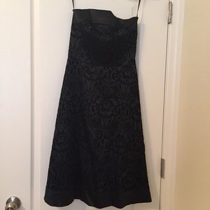 Strapless Black Velvet and Satin Trim Dress